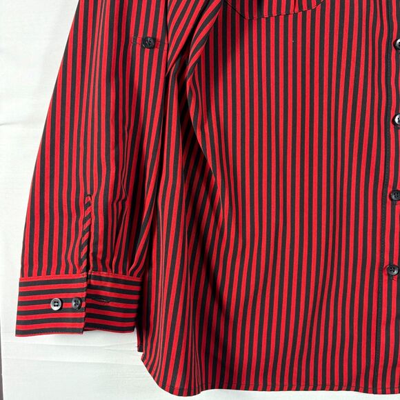 Notations  Women's Wrinkle Free Black and Red Striped Button Up Blouse XL  NWT - Picture 3 of 6